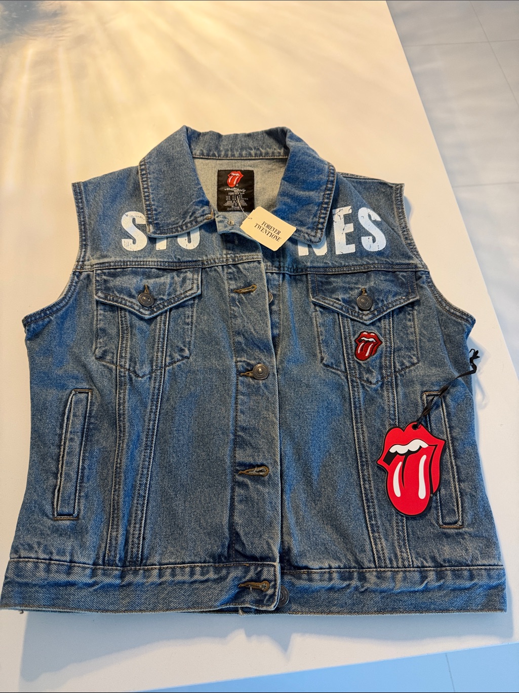 The Rolling Stones Blue Denim Vest With Red Tongue Patch